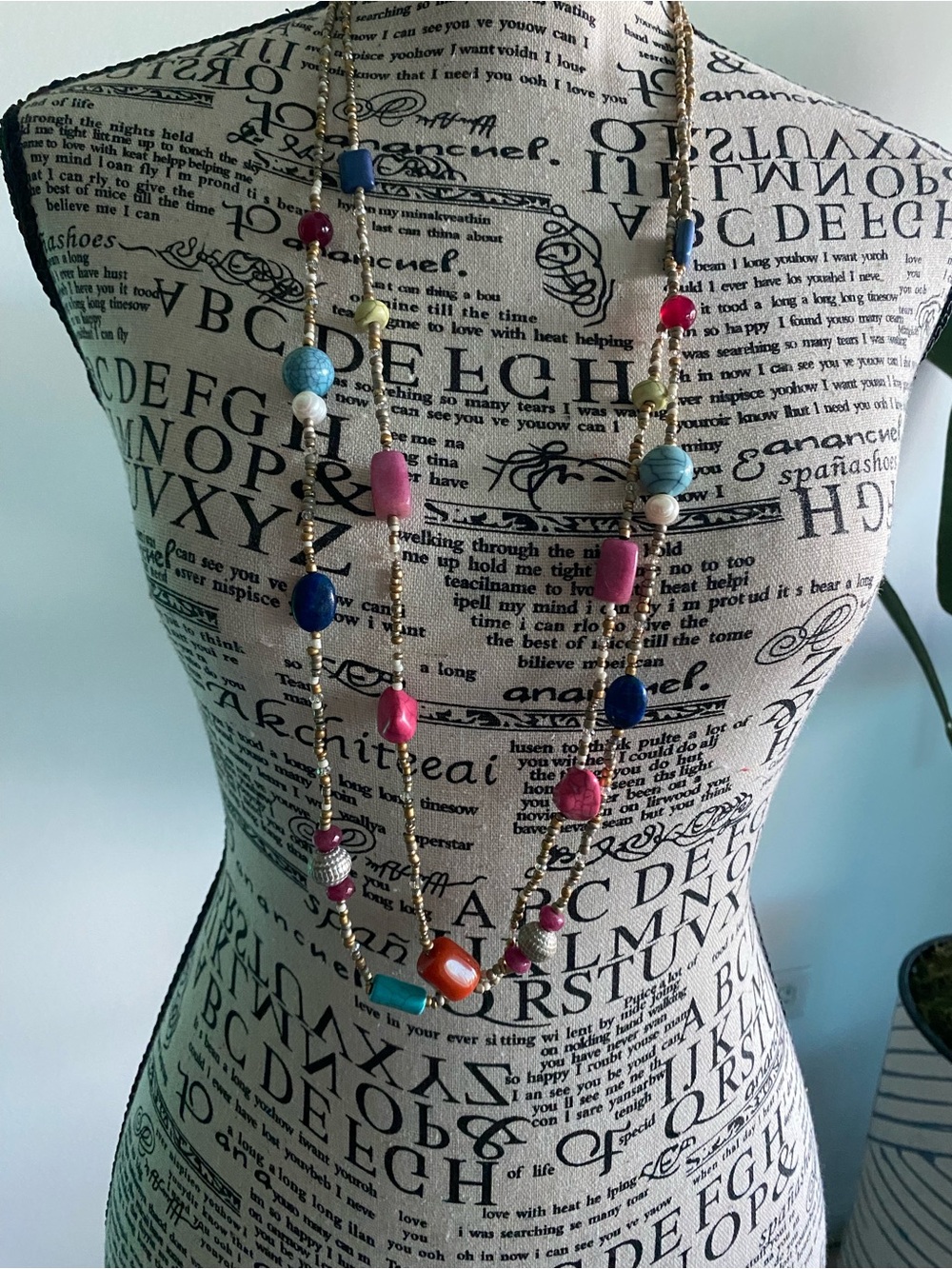 Chico's Multicolor Beaded Layered Necklace with Gold Accents